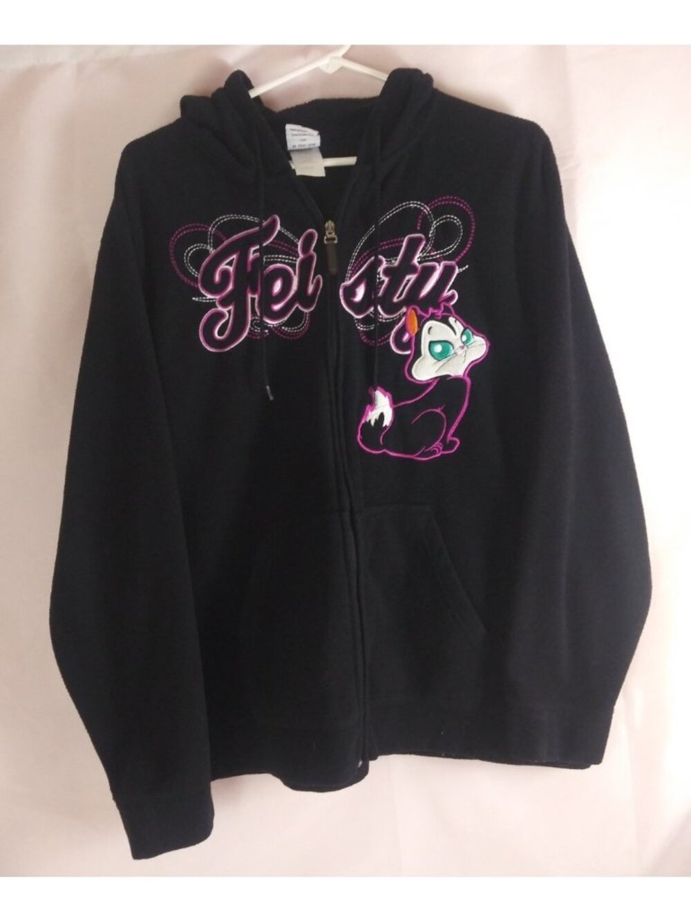 Jerry Leigh Looney Tunes Feisty Pussyfoot Embroidered Full Zip Hoodie Jacket XL